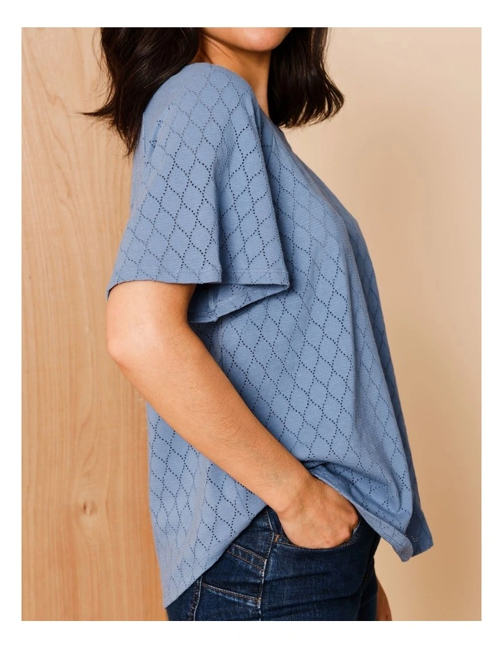 Raglan Sleeve Pointelle Tee In Denim Blue image 4