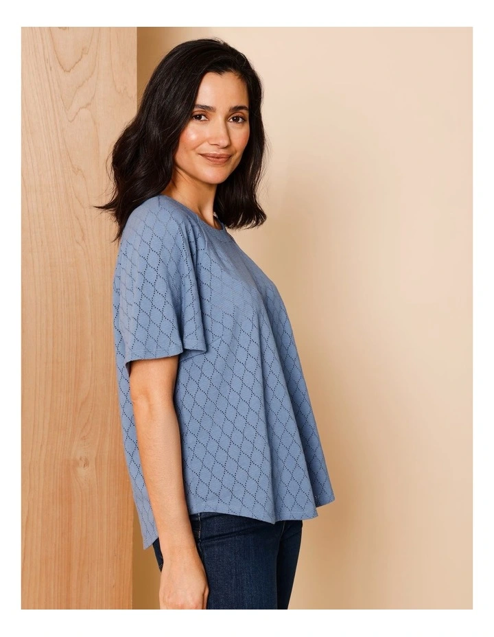 Raglan Sleeve Pointelle Tee In Denim Blue image 5