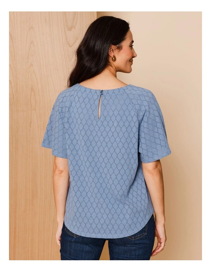 Raglan Sleeve Pointelle Tee In Denim Blue image 6