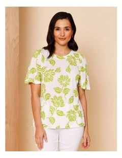 Short Bell Sleeve Tee In Lime/White Print