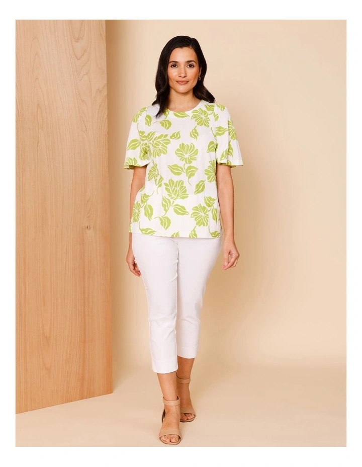 Short Bell Sleeve Tee In Lime/White Print image 2