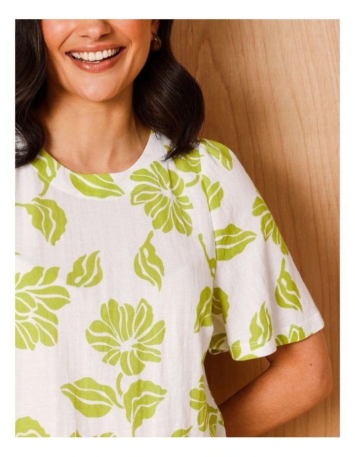 Short Bell Sleeve Tee In Lime/White Print image 3