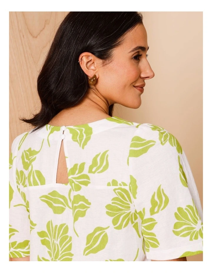 Short Bell Sleeve Tee In Lime/White Print image 5