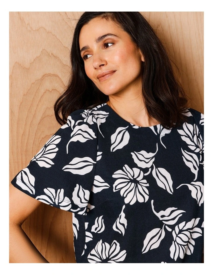 Short Bell Sleeve Tee In Navy/White Floral image 1