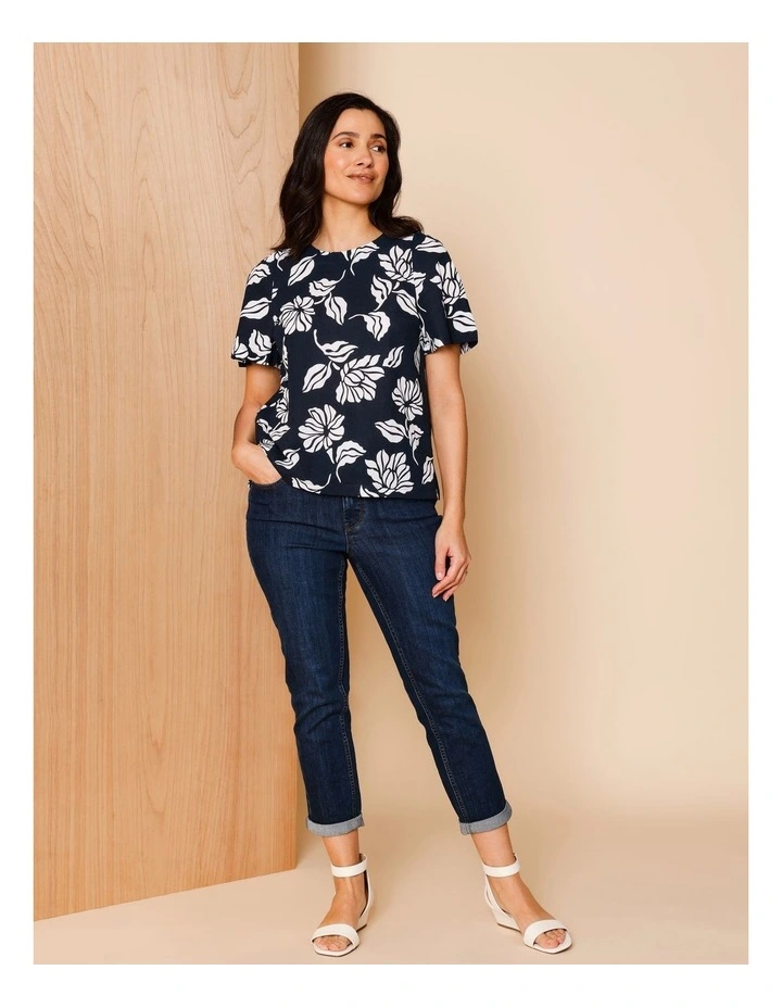 Short Bell Sleeve Tee In Navy/White Floral image 3