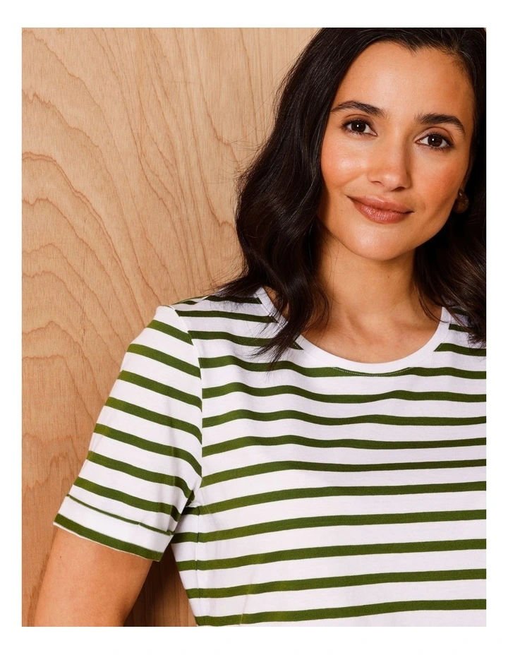 Wardrobe Staple Short Sleeve Tee In White/green Stripe image 2