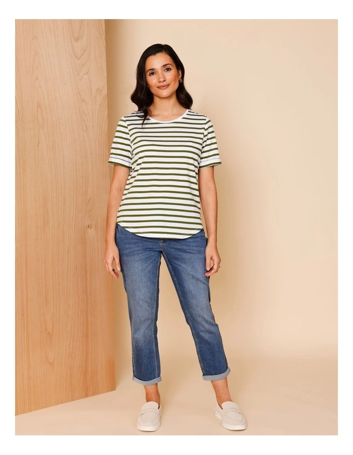 Wardrobe Staple Short Sleeve Tee In White/green Stripe image 3