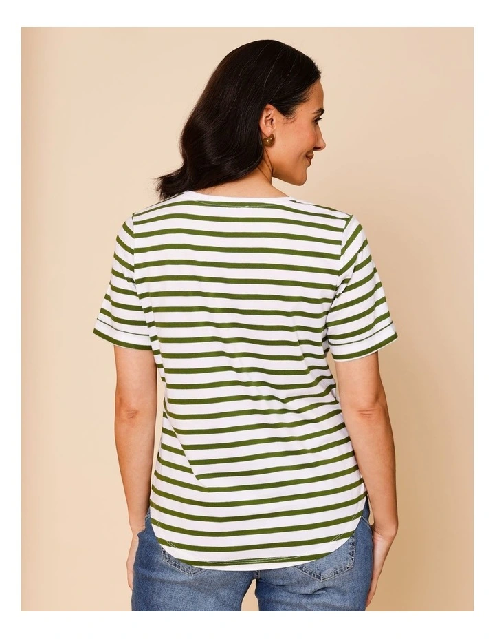 Wardrobe Staple Short Sleeve Tee In White/green Stripe image 5