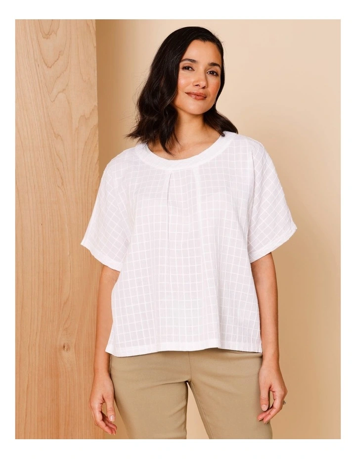 Magyar Sleeve Woven Front Tee With Tuck Neck And Knit Back In White image 1