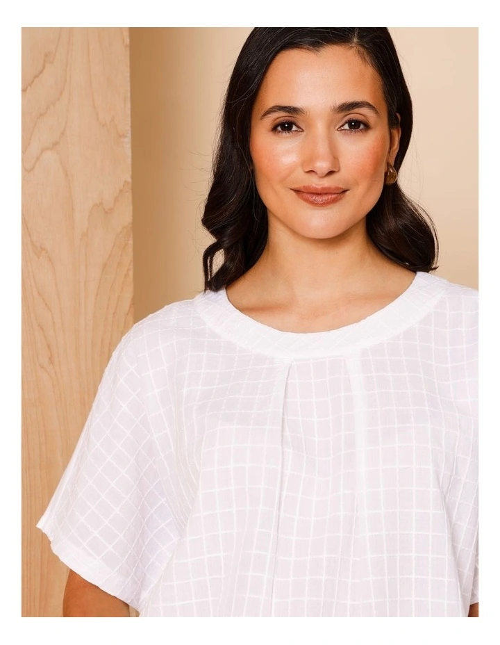 Magyar Sleeve Woven Front Tee With Tuck Neck And Knit Back In White image 3