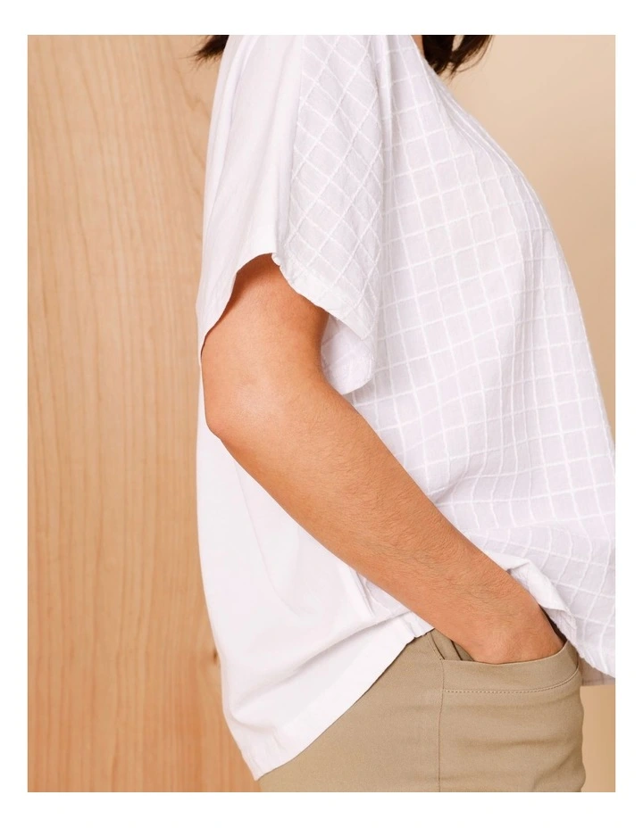 Magyar Sleeve Woven Front Tee With Tuck Neck And Knit Back In White image 4