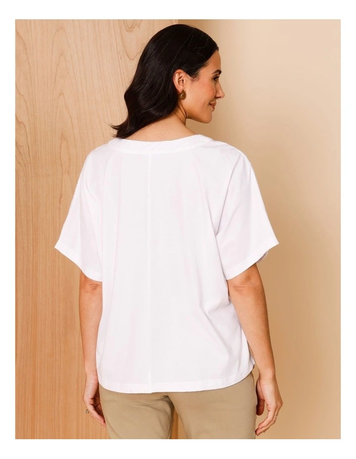 Magyar Sleeve Woven Front Tee With Tuck Neck And Knit Back In White image 5