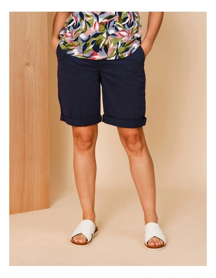 Stretch Chino Short With Rolled Cuff In Navy image 3