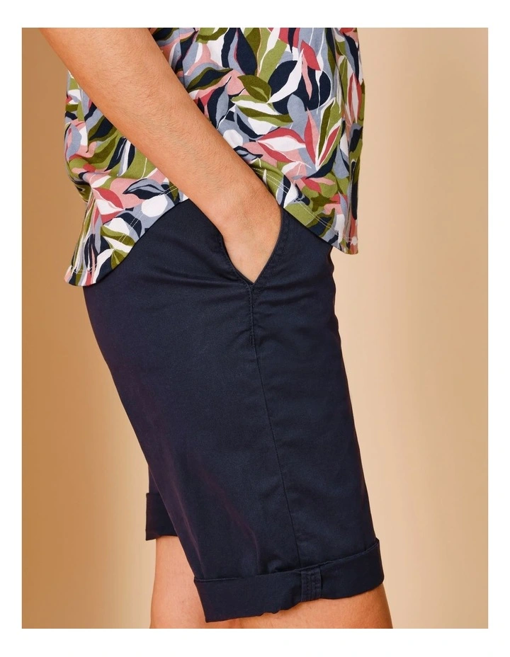 Stretch Chino Short With Rolled Cuff In Navy image 4