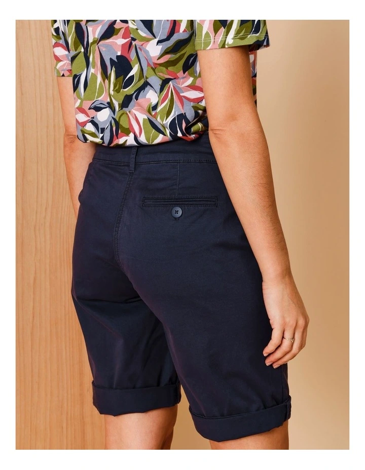 Stretch Chino Short With Rolled Cuff In Navy image 6