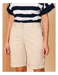 Stretch Chino Short With Rolled Cuff In Light Stone