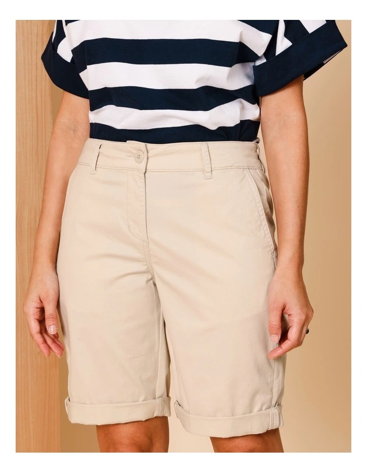 Stretch Chino Short With Rolled Cuff In Light Stone image 1