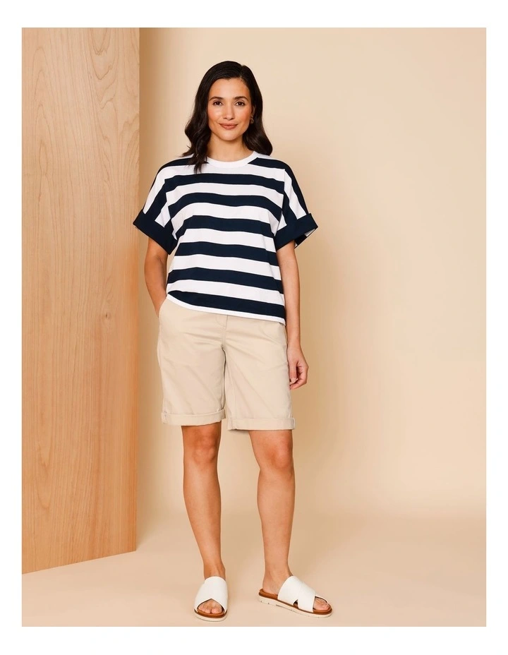 Stretch Chino Short With Rolled Cuff In Light Stone image 2