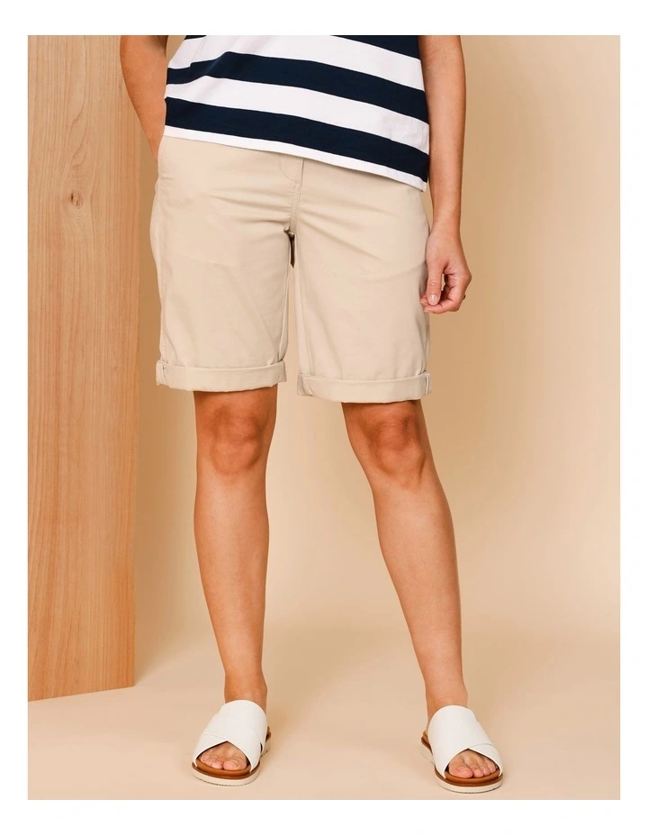 Stretch Chino Short With Rolled Cuff In Light Stone image 3