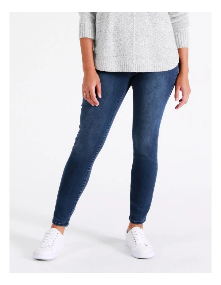 Recycled Cotton Blend Wardrobe Staple Jegging Full Leg Denim in Mid Indigo image 2