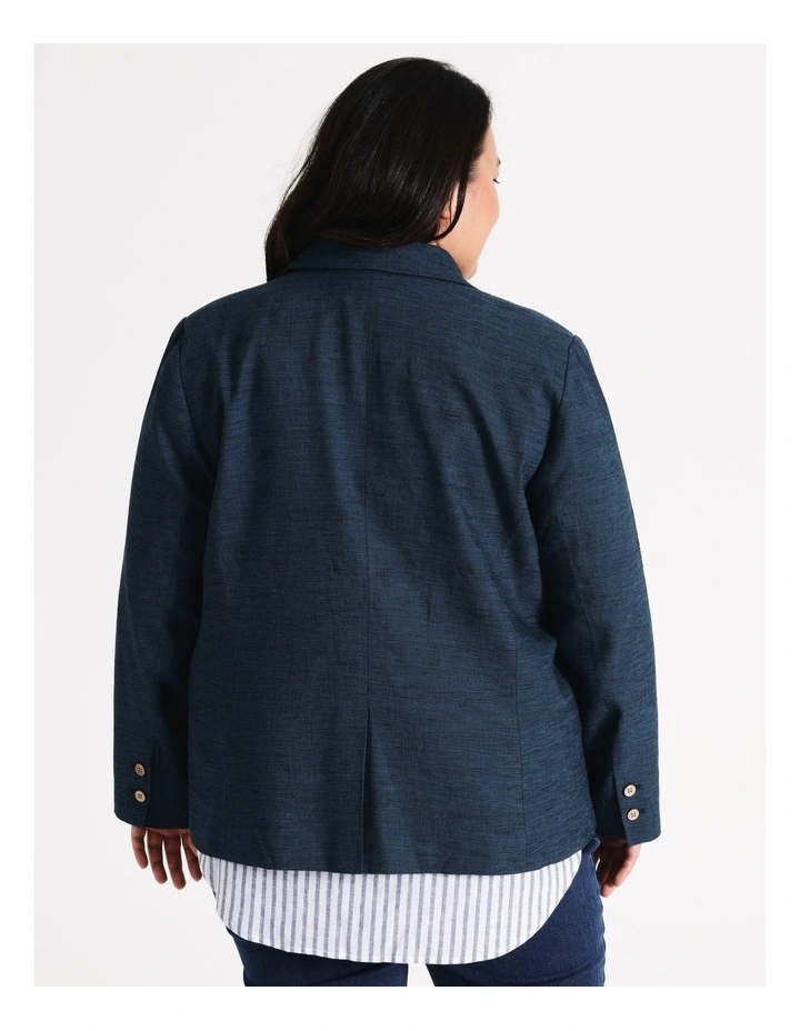 European Linen Blend Lined Button Front Blazer in Navy/Blues Crossdye image 5