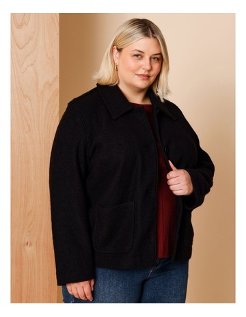 Boiled Wool Blend Short Jacket in Black