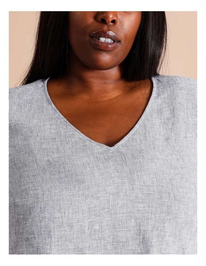 European Linen Blend Short Frill Sleeve And Hem Top In Navy/white Cross Dye image 6
