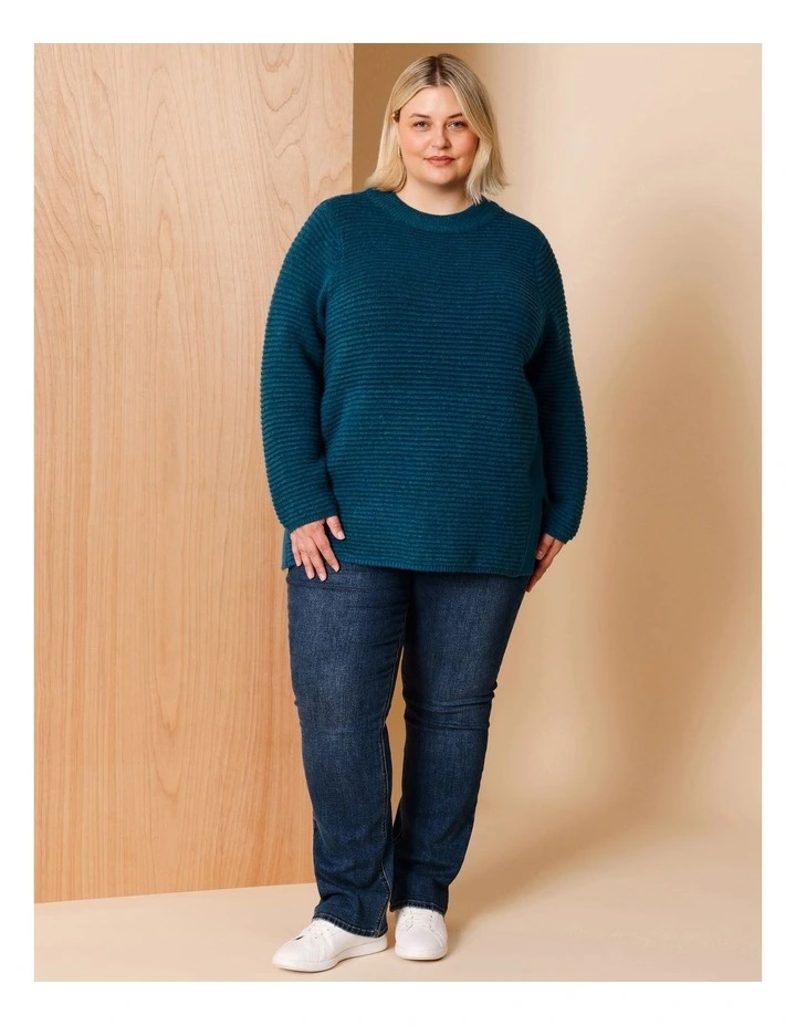 Nylon Blend Diagonal Rib Jumper With Slouch Neck In Teal image 2