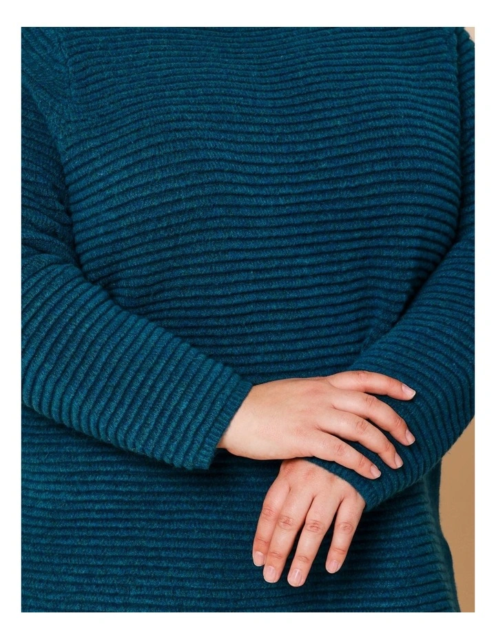Nylon Blend Diagonal Rib Jumper With Slouch Neck In Teal image 3