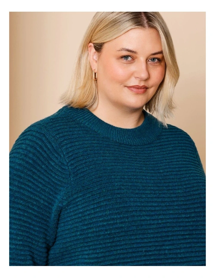 Nylon Blend Diagonal Rib Jumper With Slouch Neck In Teal image 5