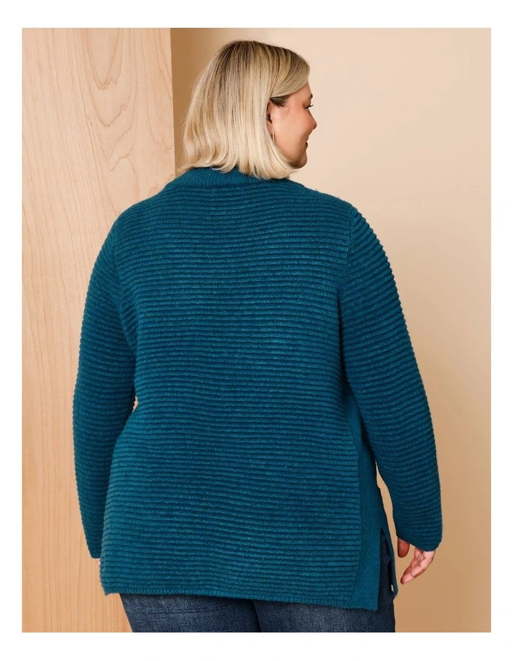 Nylon Blend Diagonal Rib Jumper With Slouch Neck In Teal image 6