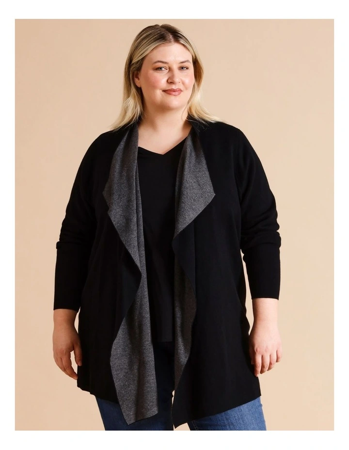 Reversible Waterfall Cardigan In Black/Charcoal image 1