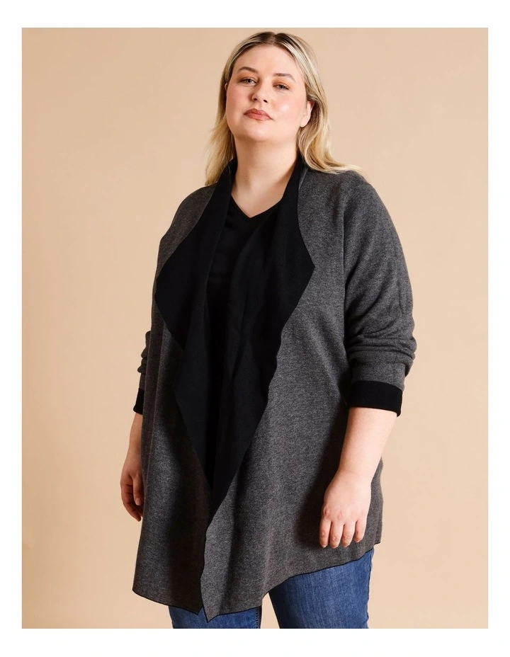 Reversible Waterfall Cardigan In Black/Charcoal image 2