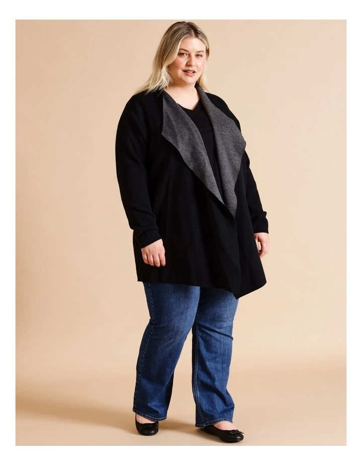 Reversible Waterfall Cardigan In Black/Charcoal image 3