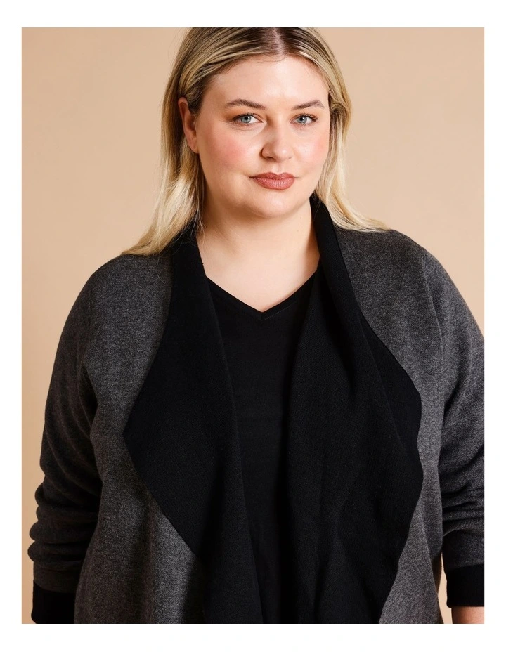 Reversible Waterfall Cardigan In Black/Charcoal image 4