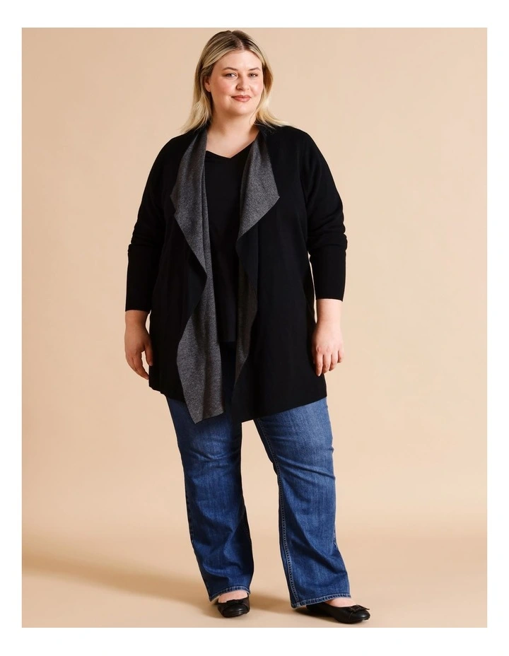 Reversible Waterfall Cardigan In Black/Charcoal image 5