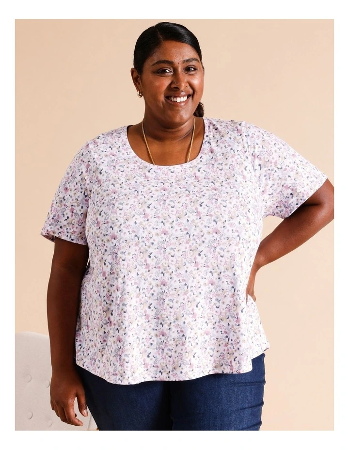 Organic Cotton Wardrobe Staple Short Sleeve Tee In Blue/ White/ Pink Ditsy Floral image 1