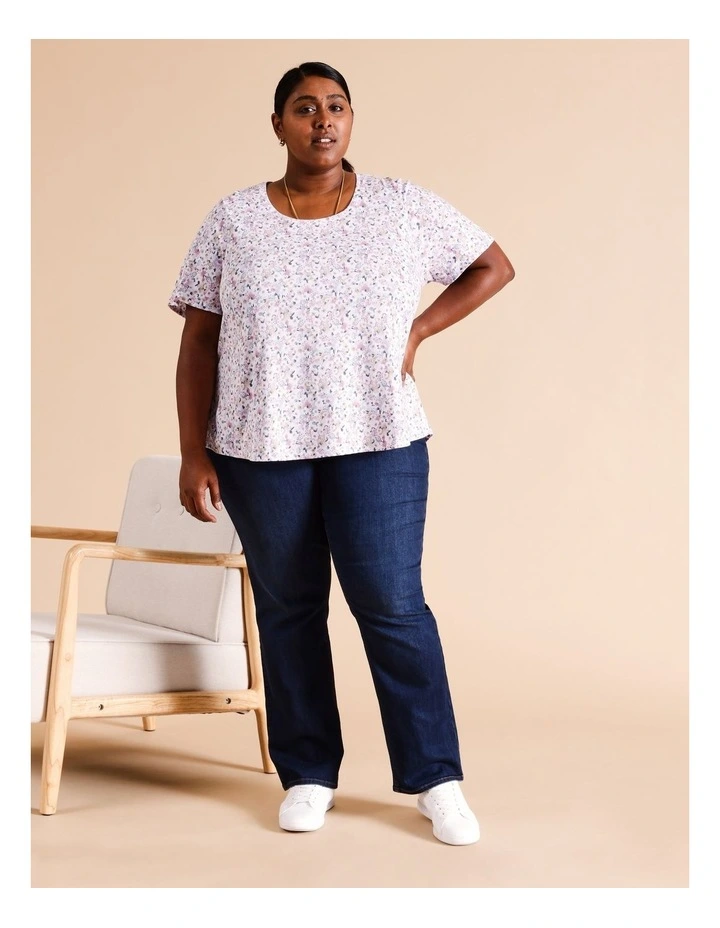 Organic Cotton Wardrobe Staple Short Sleeve Tee In Blue/ White/ Pink Ditsy Floral image 2