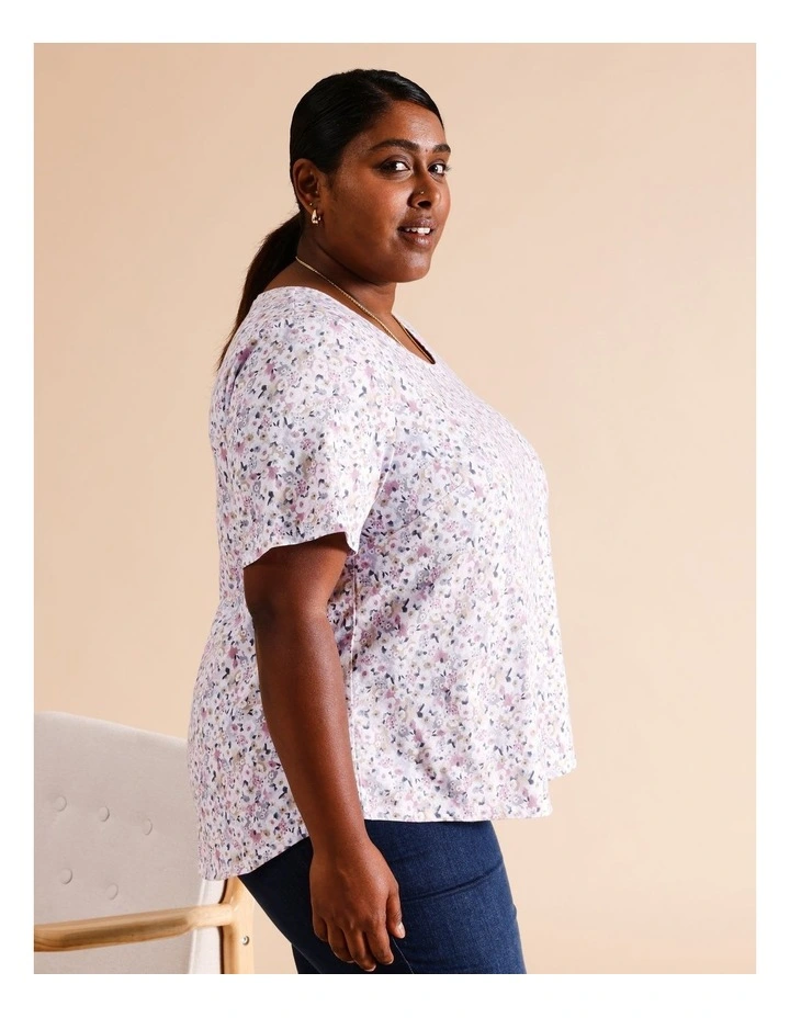 Organic Cotton Wardrobe Staple Short Sleeve Tee In Blue/ White/ Pink Ditsy Floral image 3