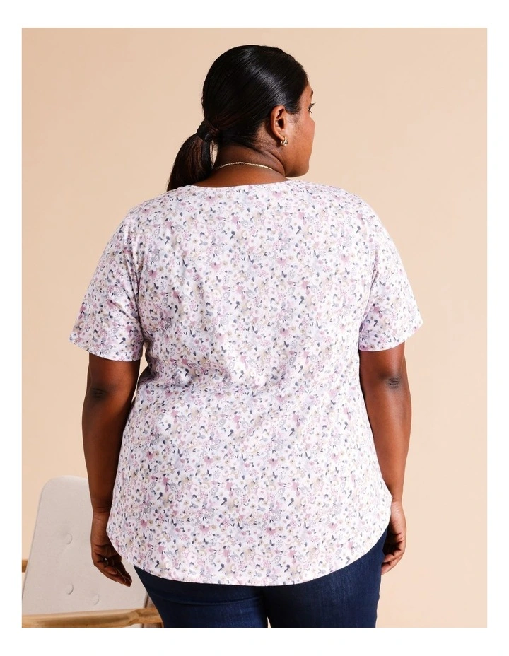 Organic Cotton Wardrobe Staple Short Sleeve Tee In Blue/ White/ Pink Ditsy Floral image 4
