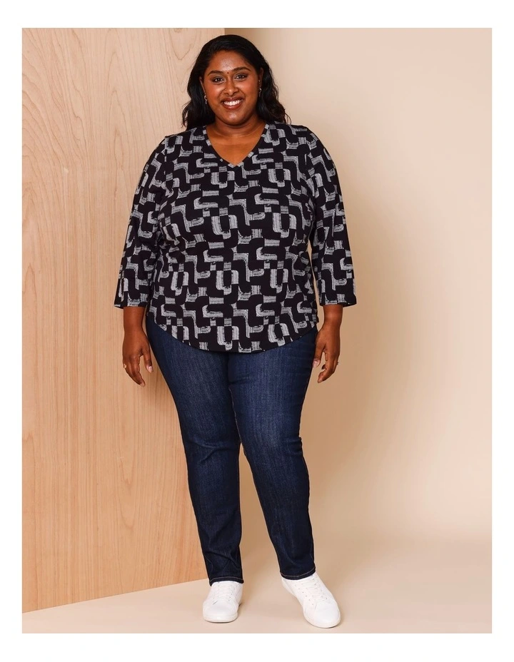 Wardrobe Staple 3/4 Sleeve Tee In Black & White Geometric image 3