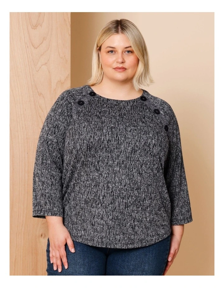 3/4 Raglan Sleeve Tee With Insert With Buttons In Navy/Ivory image 1