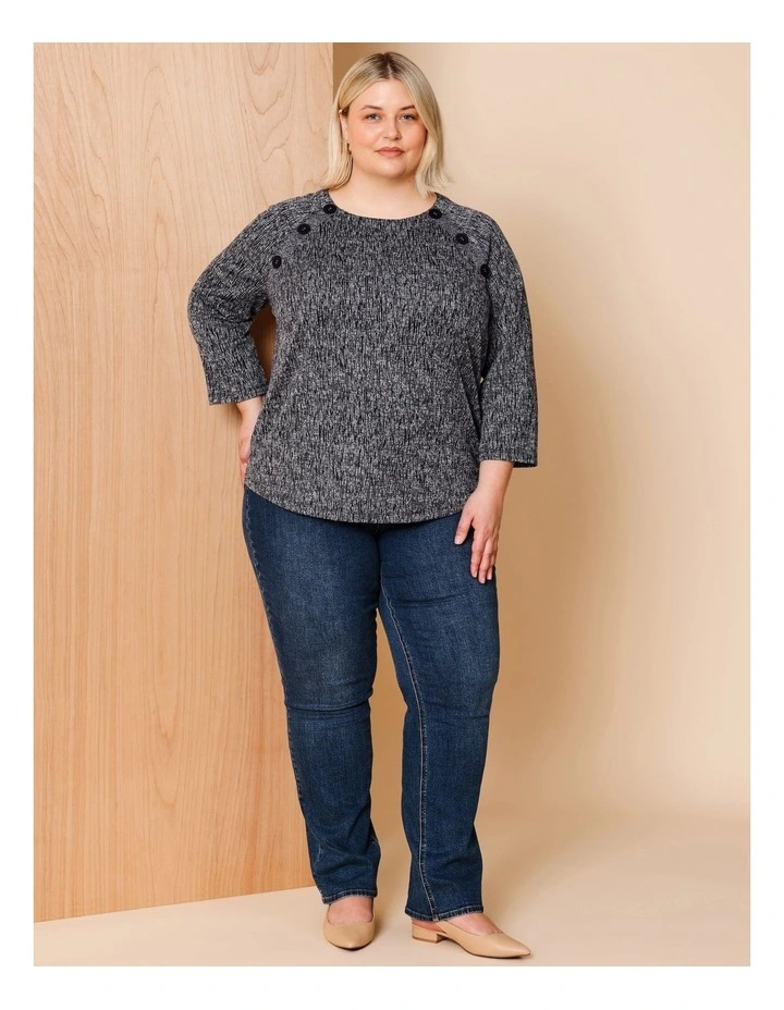 3/4 Raglan Sleeve Tee With Insert With Buttons In Navy/Ivory image 2