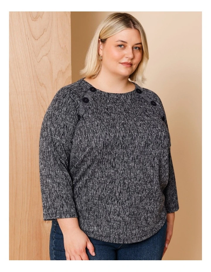 3/4 Raglan Sleeve Tee With Insert With Buttons In Navy/Ivory image 4
