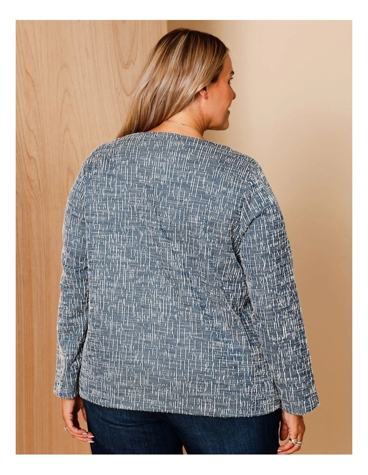 Organic Cotton Blend Button Shoulder Long Sleeve Tee In Teal/Ivory Texture image 5