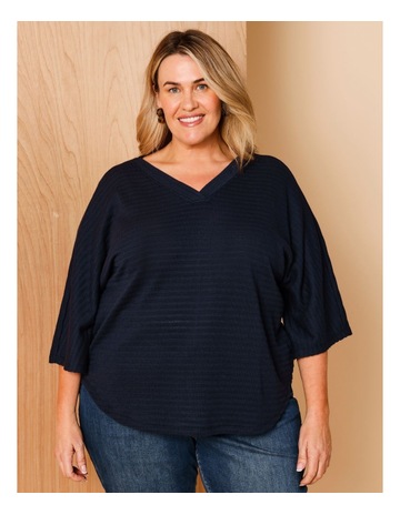 Magyar Short Sleeve Fancy Knit Tee With V Neck In Navy