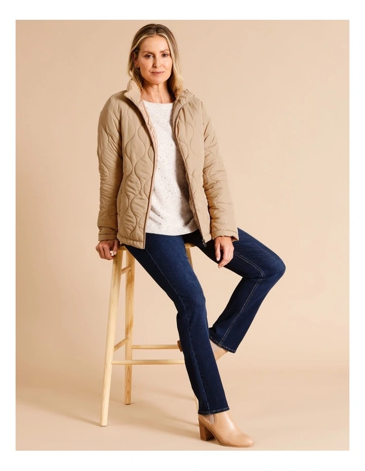 Recycled Polyester Short Quilted Jacket With Packaway Hood In Camel image 6