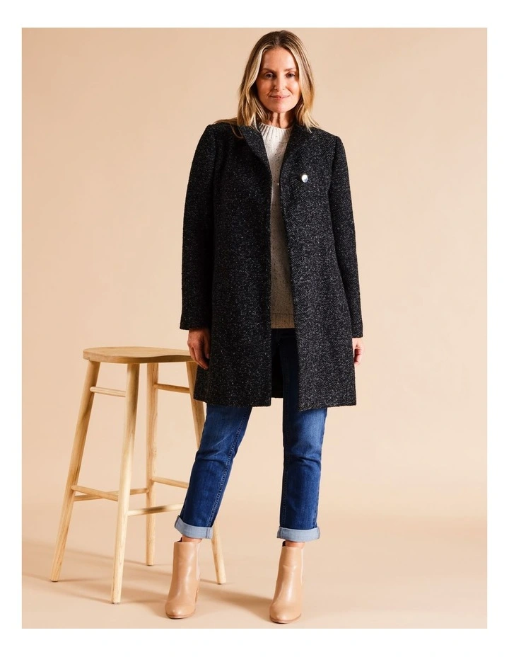Lined Streamline Seamed Coat In Black/ Charcoal Texture image 2