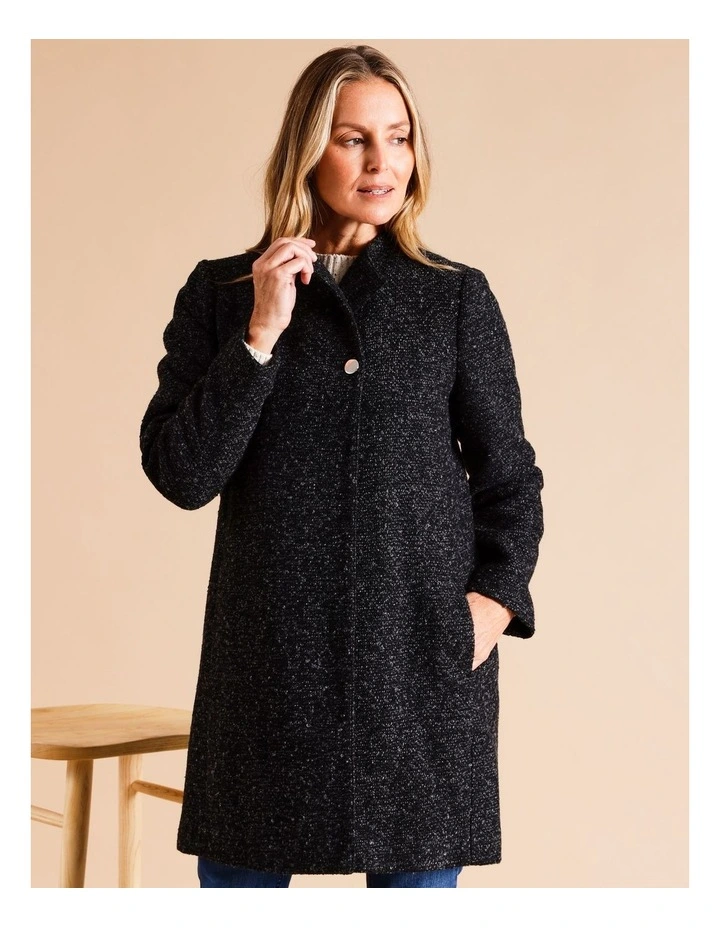 Lined Streamline Seamed Coat In Black/ Charcoal Texture image 3