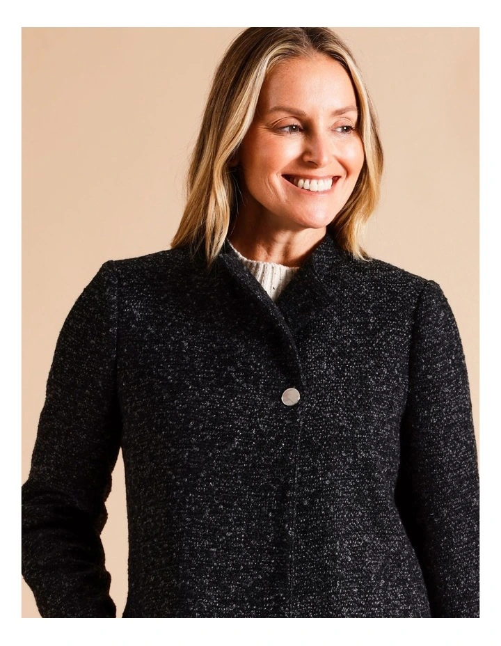 Lined Streamline Seamed Coat In Black/ Charcoal Texture image 4